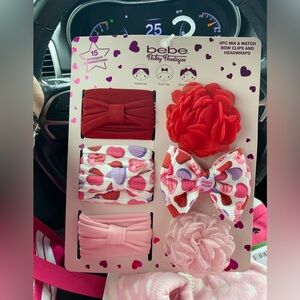 Bebe Red and Pink Bow Clips and Headwraps Set